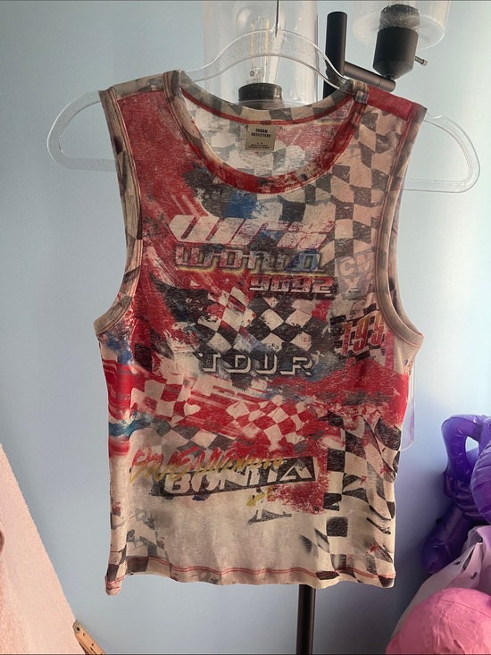 Urban Outfitters Tops - Urban Outfitters Red, White & Black Graphic Racing Tank Top